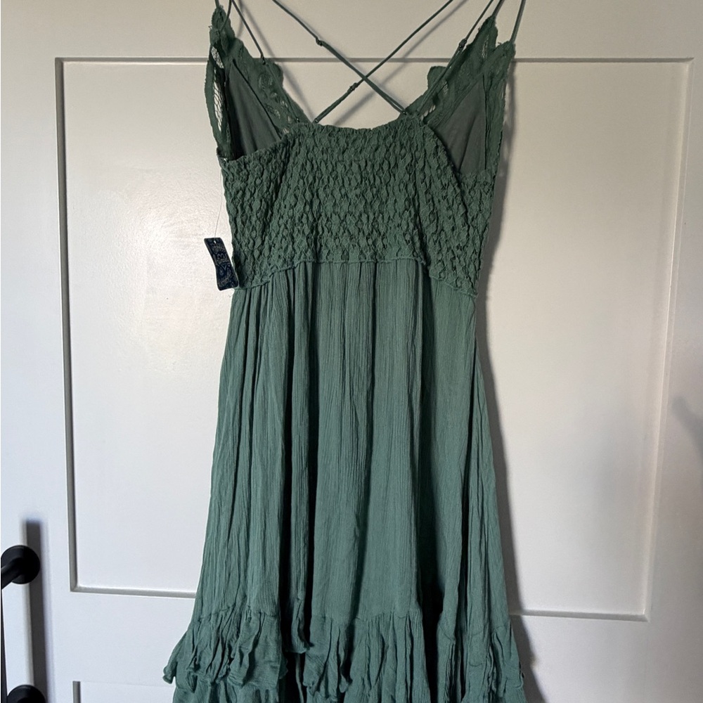 Free People Short Crochet Bodice Spaghetti Strap Dress in Sage Green - Picture 6 of 10